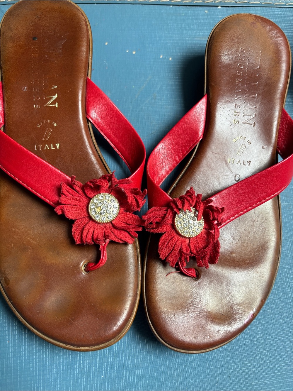 Italian Shoemakers sandals Red Floral Leather Flip-Flop Sandals - Italy - Picture 3 of 4